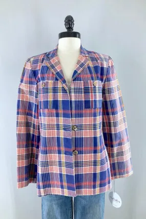 Vintage Blue Madras Plaid Jacket