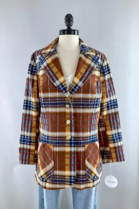 Vintage Brown & Navy Madras Plaid Jacket