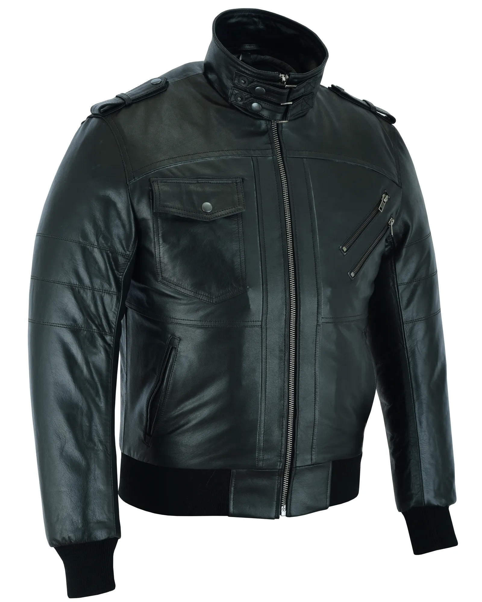 VL551B Vance Leathers' Men's Sven Bomber Black Waxed Premium Cowhide Motorcycle Leather Jacket with Removeable Hood