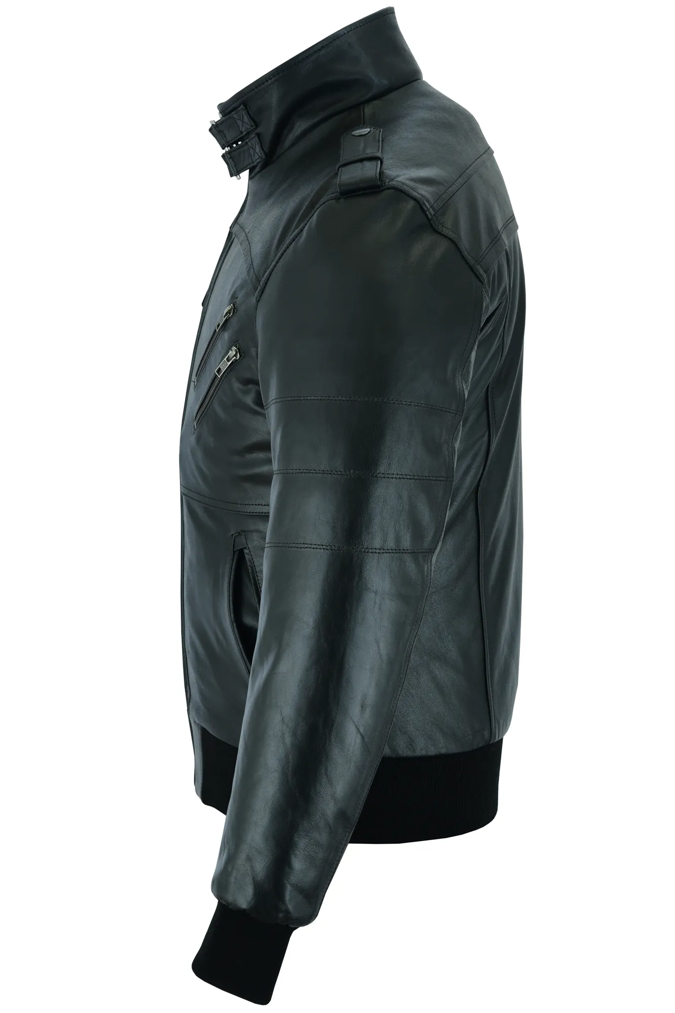 VL551B Vance Leathers' Men's Sven Bomber Black Waxed Premium Cowhide Motorcycle Leather Jacket with Removeable Hood