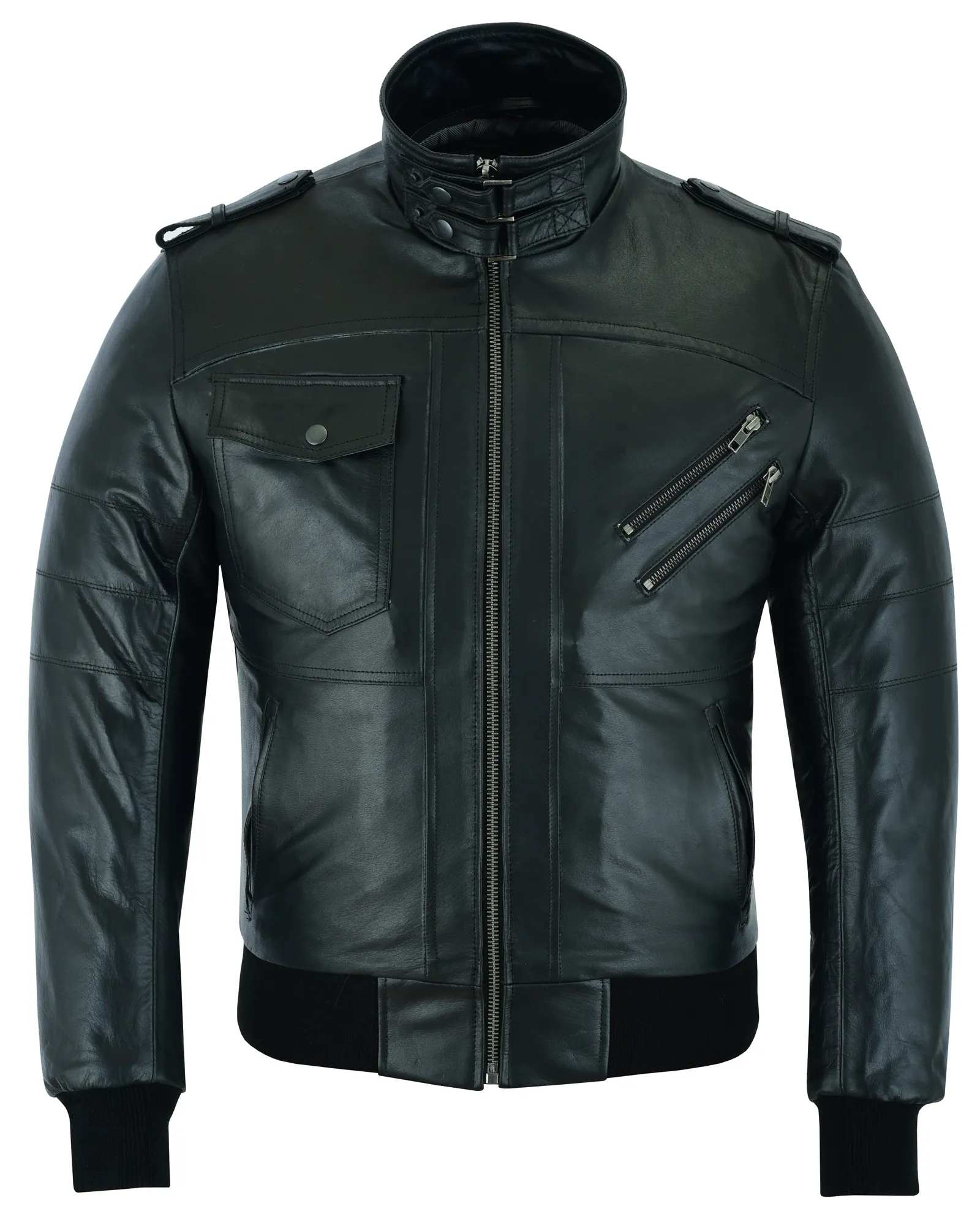 VL551B Vance Leathers' Men's Sven Bomber Black Waxed Premium Cowhide Motorcycle Leather Jacket with Removeable Hood