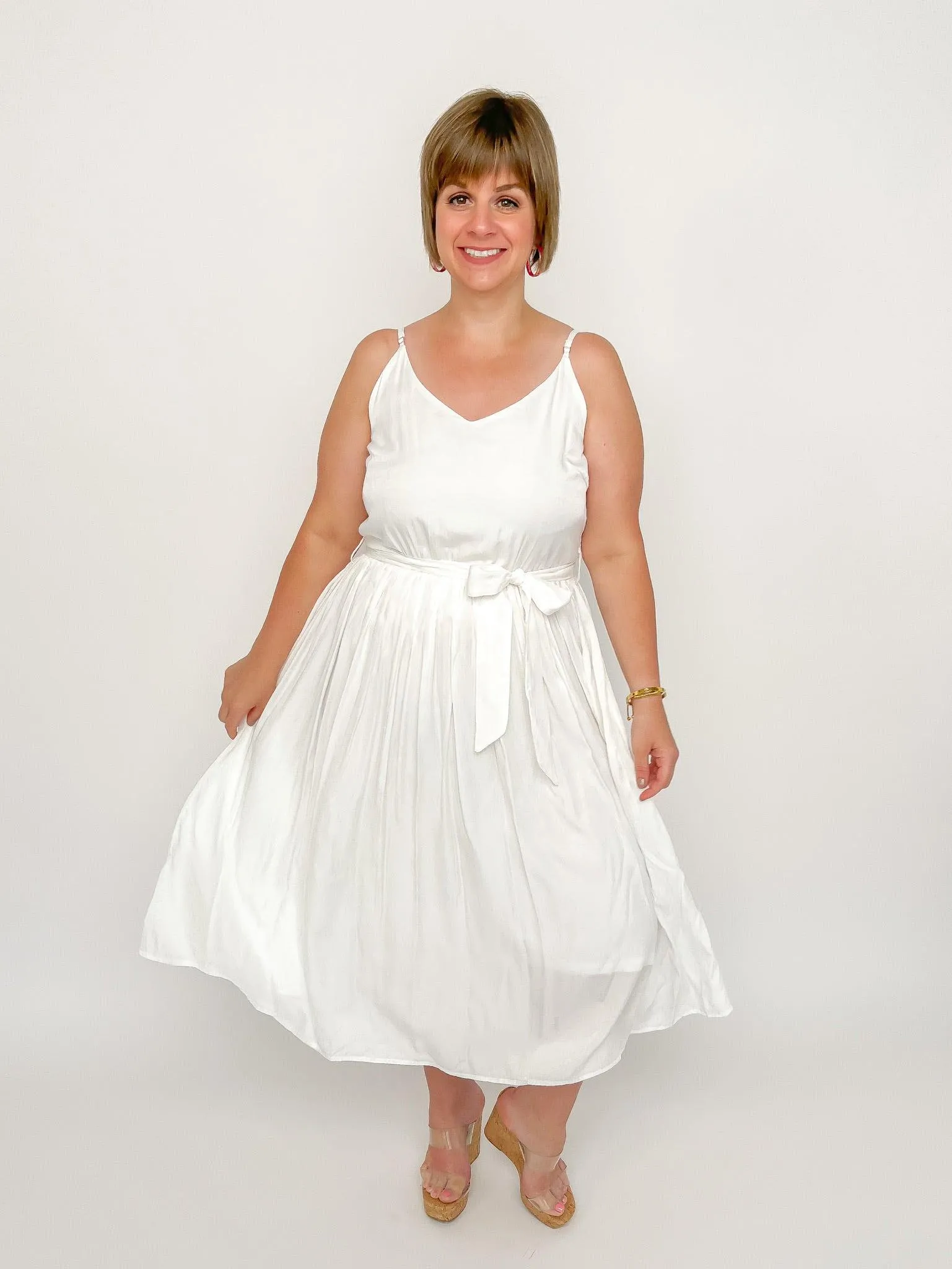 White Pleated Midi Dress