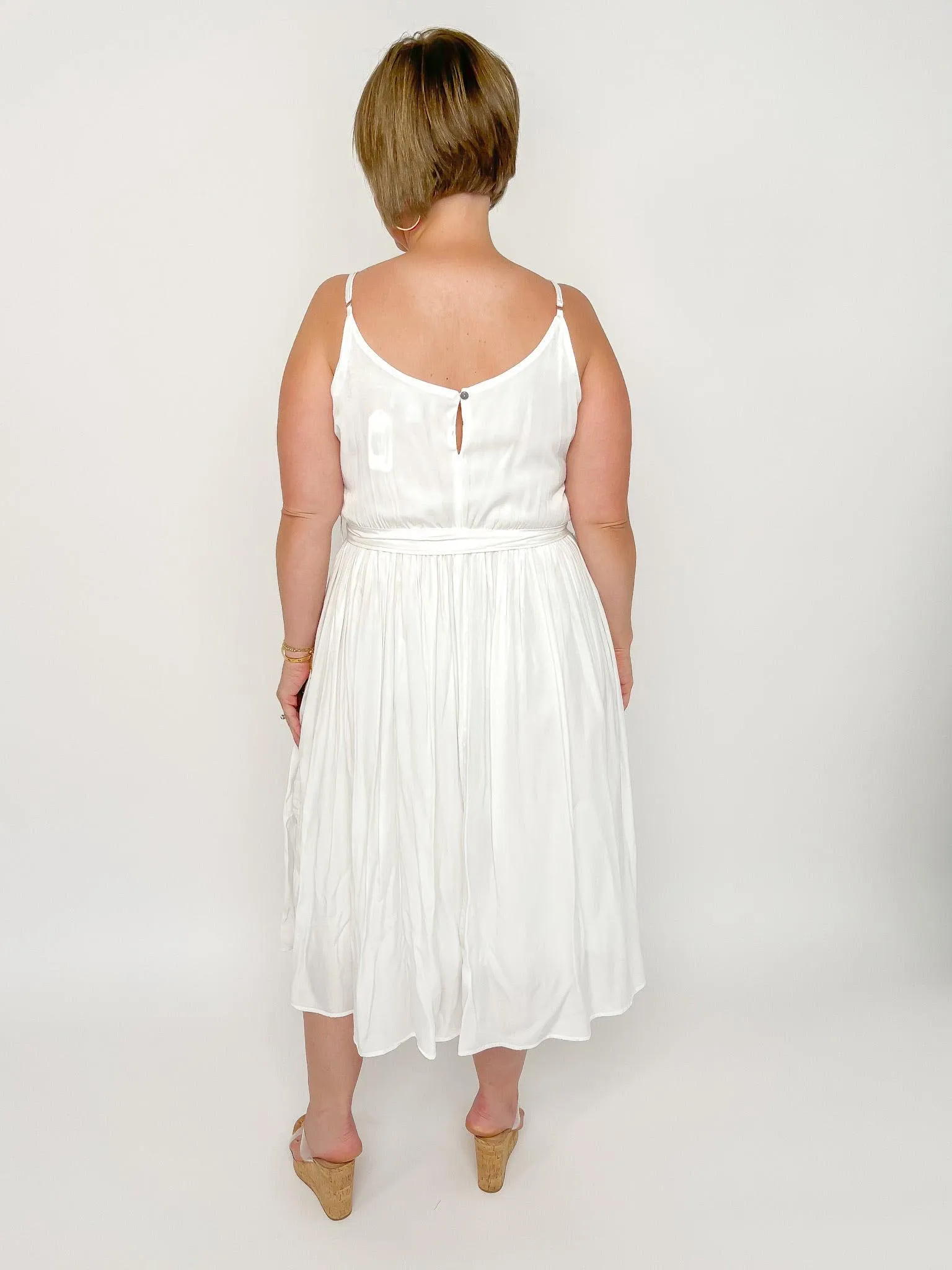 White Pleated Midi Dress