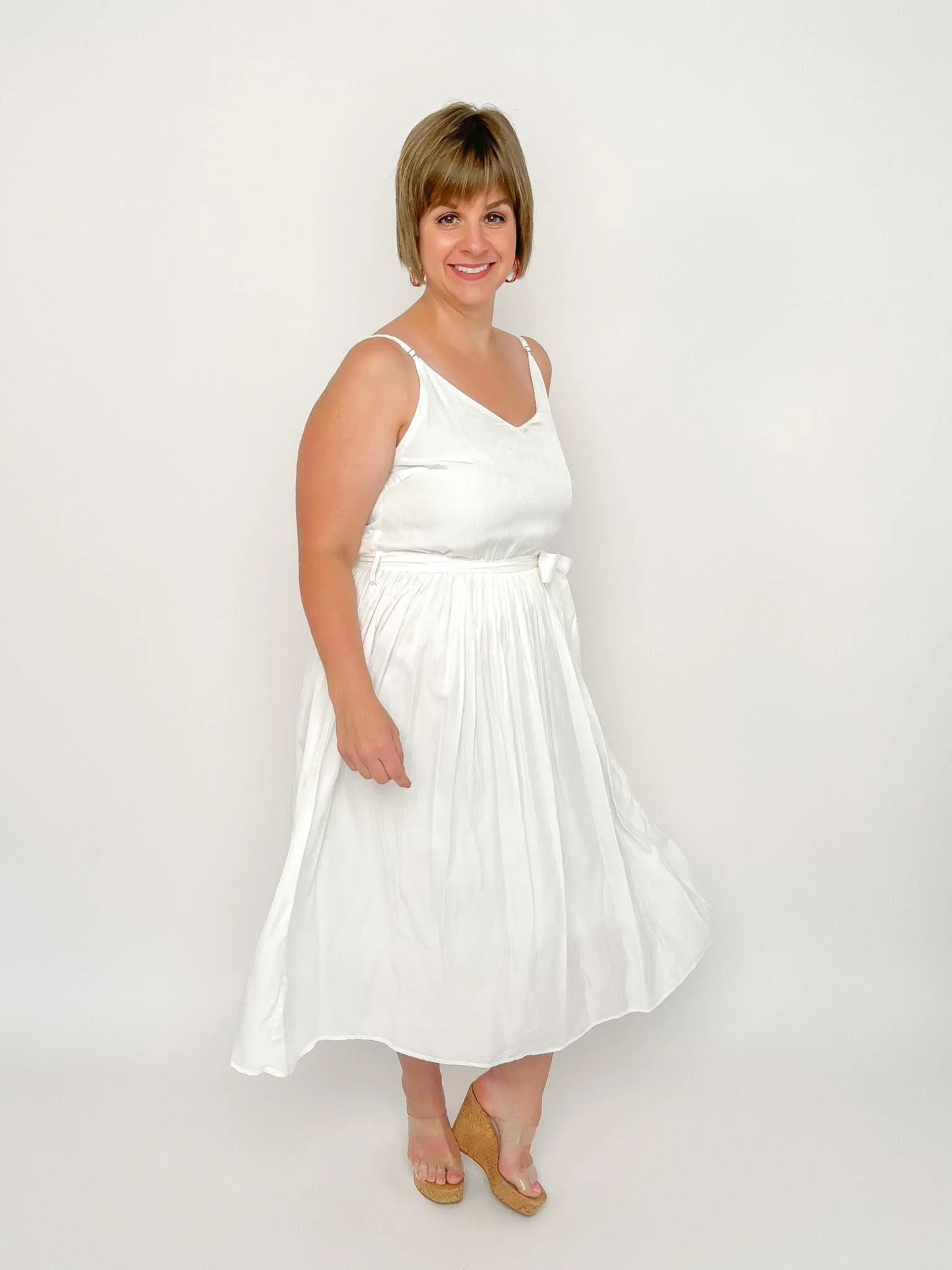 White Pleated Midi Dress