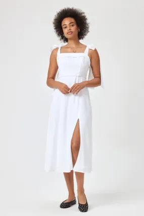 White Tie Shoulder Midi Dress