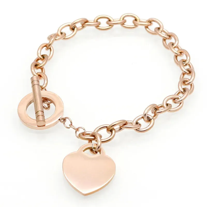 Women stainless steel bracelets with letter PLEASE RETURN TO Heart gold silver OT chains Pulsera Fashion T jewelry style