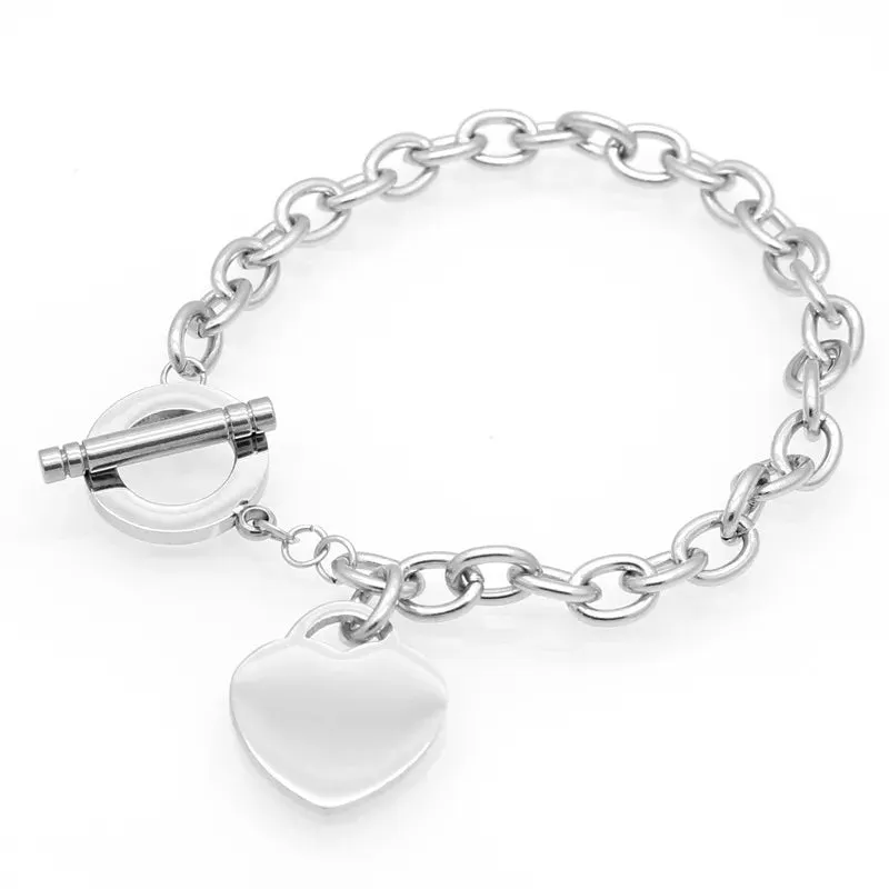 Women stainless steel bracelets with letter PLEASE RETURN TO Heart gold silver OT chains Pulsera Fashion T jewelry style