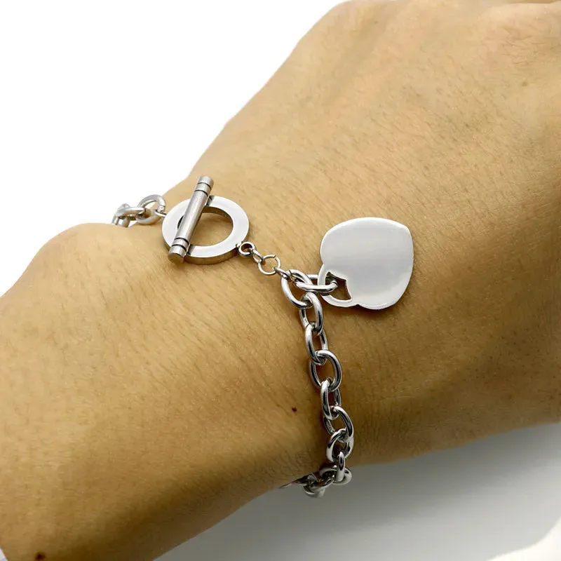 Women stainless steel bracelets with letter PLEASE RETURN TO Heart gold silver OT chains Pulsera Fashion T jewelry style