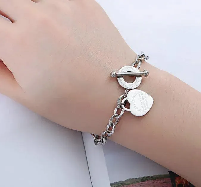 Women stainless steel bracelets with letter PLEASE RETURN TO Heart gold silver OT chains Pulsera Fashion T jewelry style