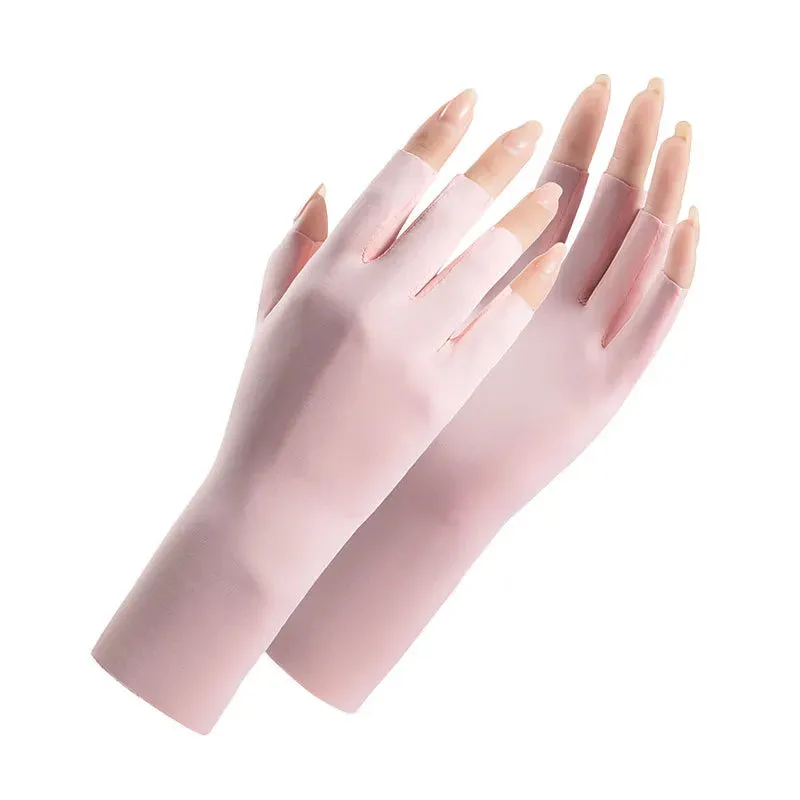 Women's Cotton Thin Touch Screen Riding Driving Outdoor Summer Autumn Fingerless Half-finger UV Protection Sunscreen Gloves