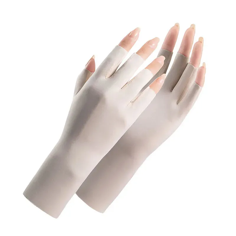 Women's Cotton Thin Touch Screen Riding Driving Outdoor Summer Autumn Fingerless Half-finger UV Protection Sunscreen Gloves