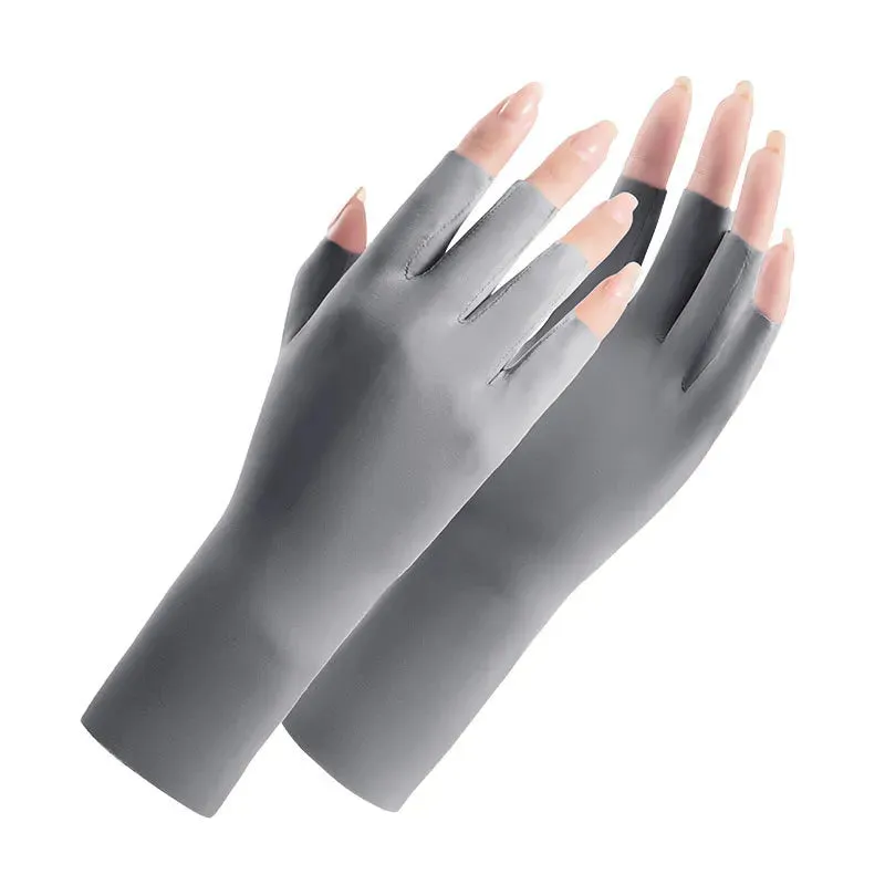 Women's Cotton Thin Touch Screen Riding Driving Outdoor Summer Autumn Fingerless Half-finger UV Protection Sunscreen Gloves