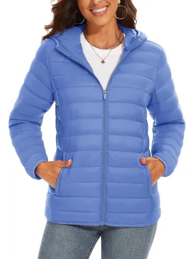 Women's Large Size Puffer Jacket Lightweight Soft Comfy Fall And Winter Warm Coat Full Zip Hooded Light Colors Jacket 2 Pocket Elastic Cuffs Daily Casual Wear Outdoor Activities Multi-occasion Fashion Casual Jacket