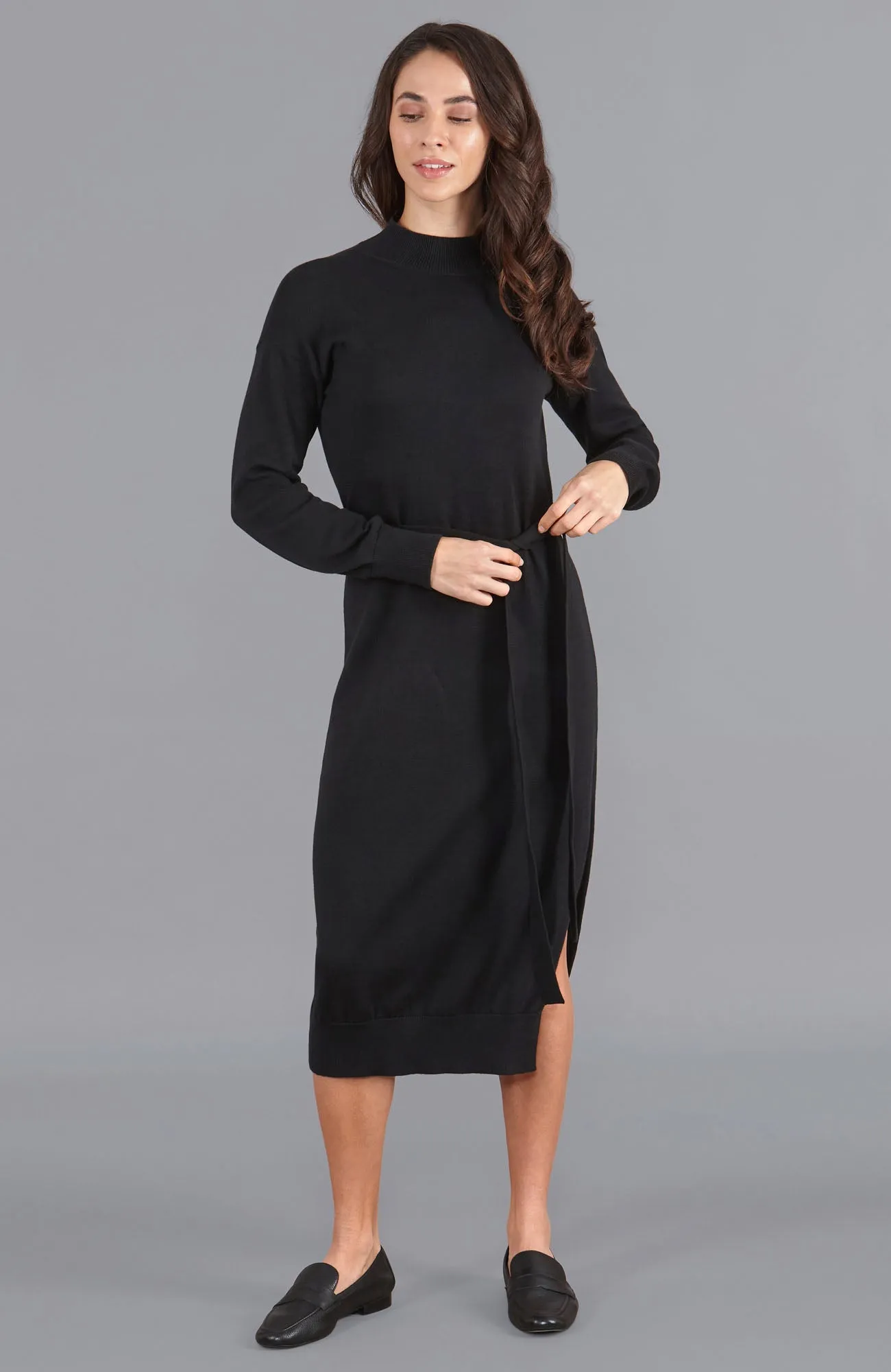 Womens Lightweight Cotton Mock Neck Dress