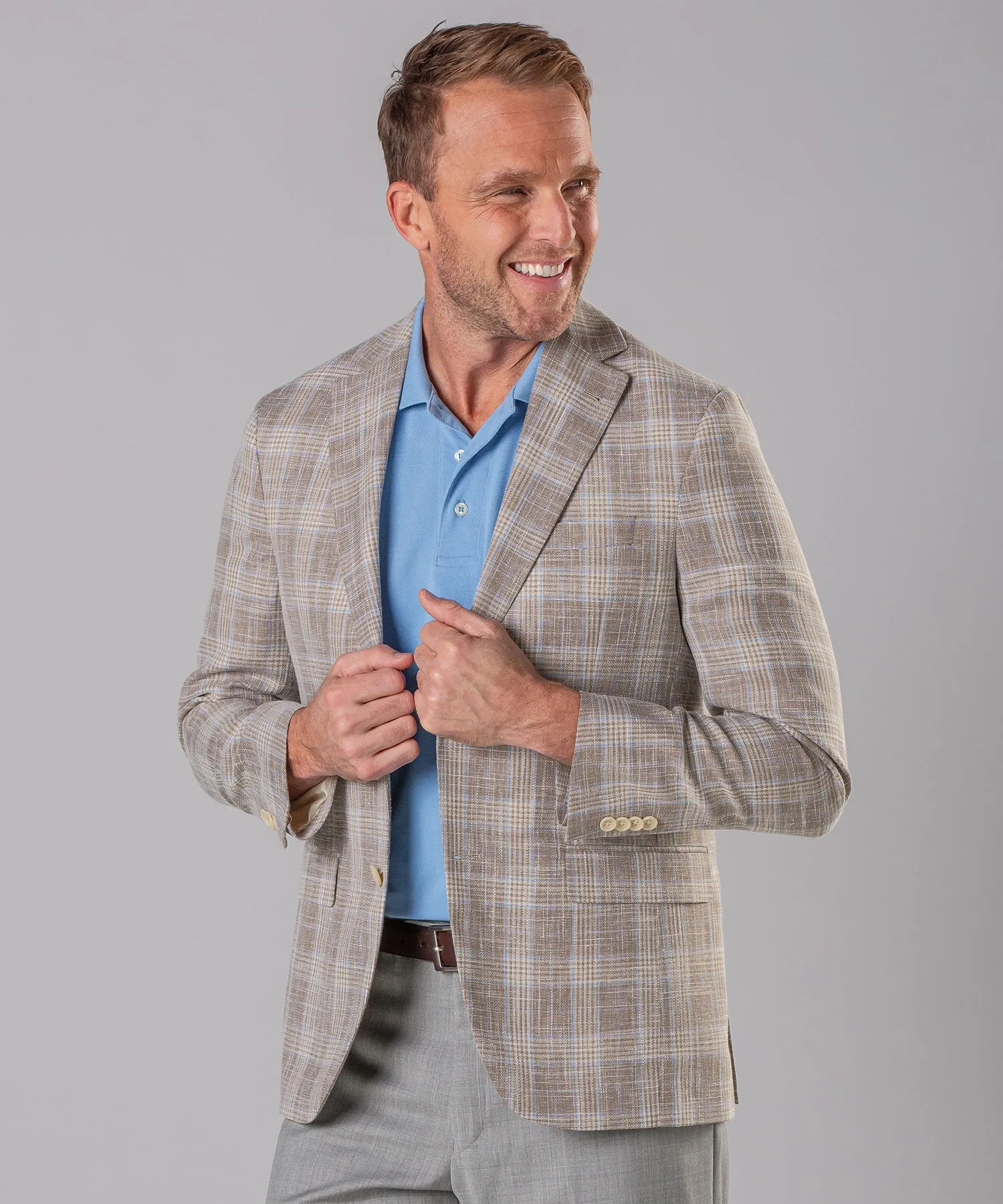 Wool-Cotton-Linen Slub Plaid Sport Coat