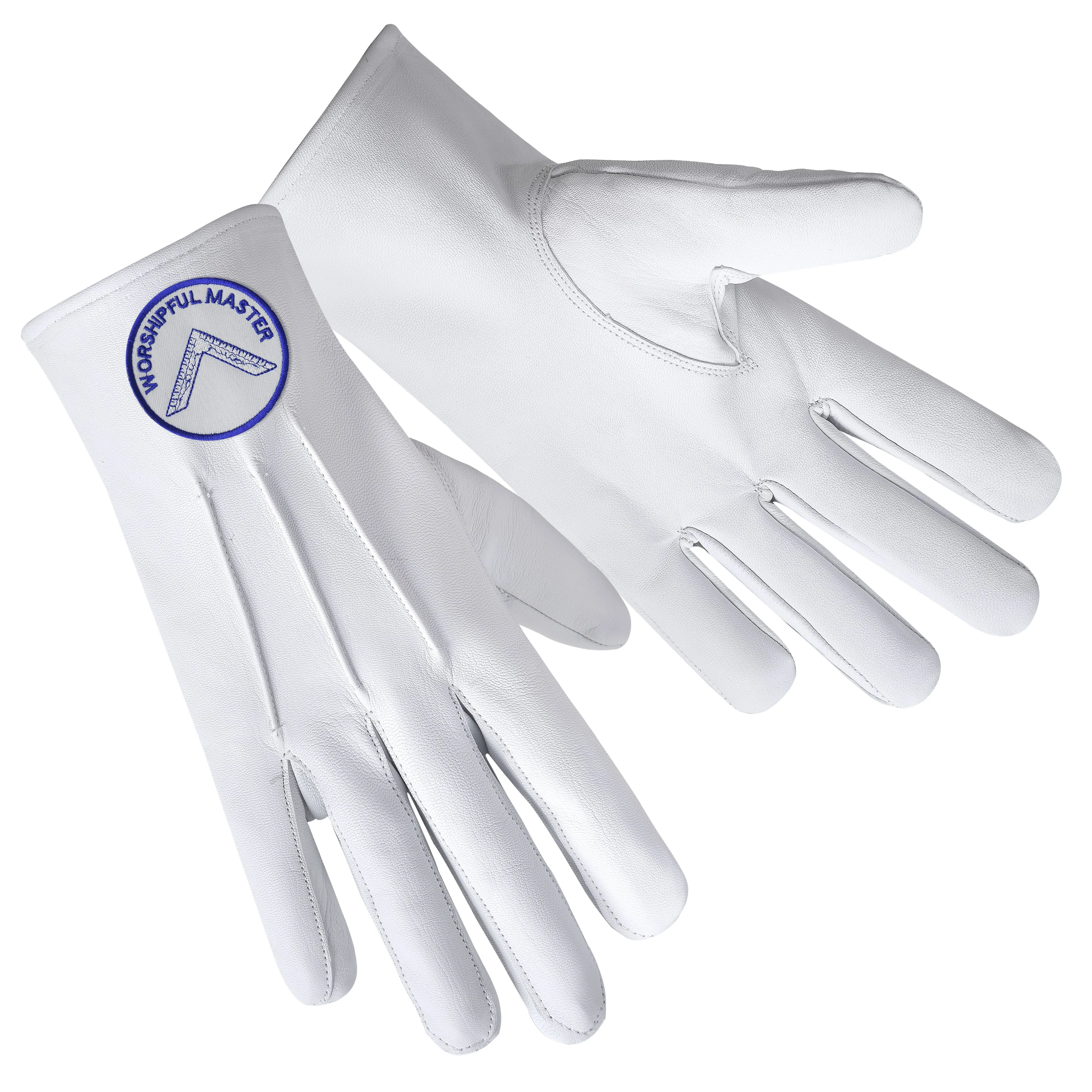 Worshipful Master Blue Lodge Gloves - White Leather With Round Patch