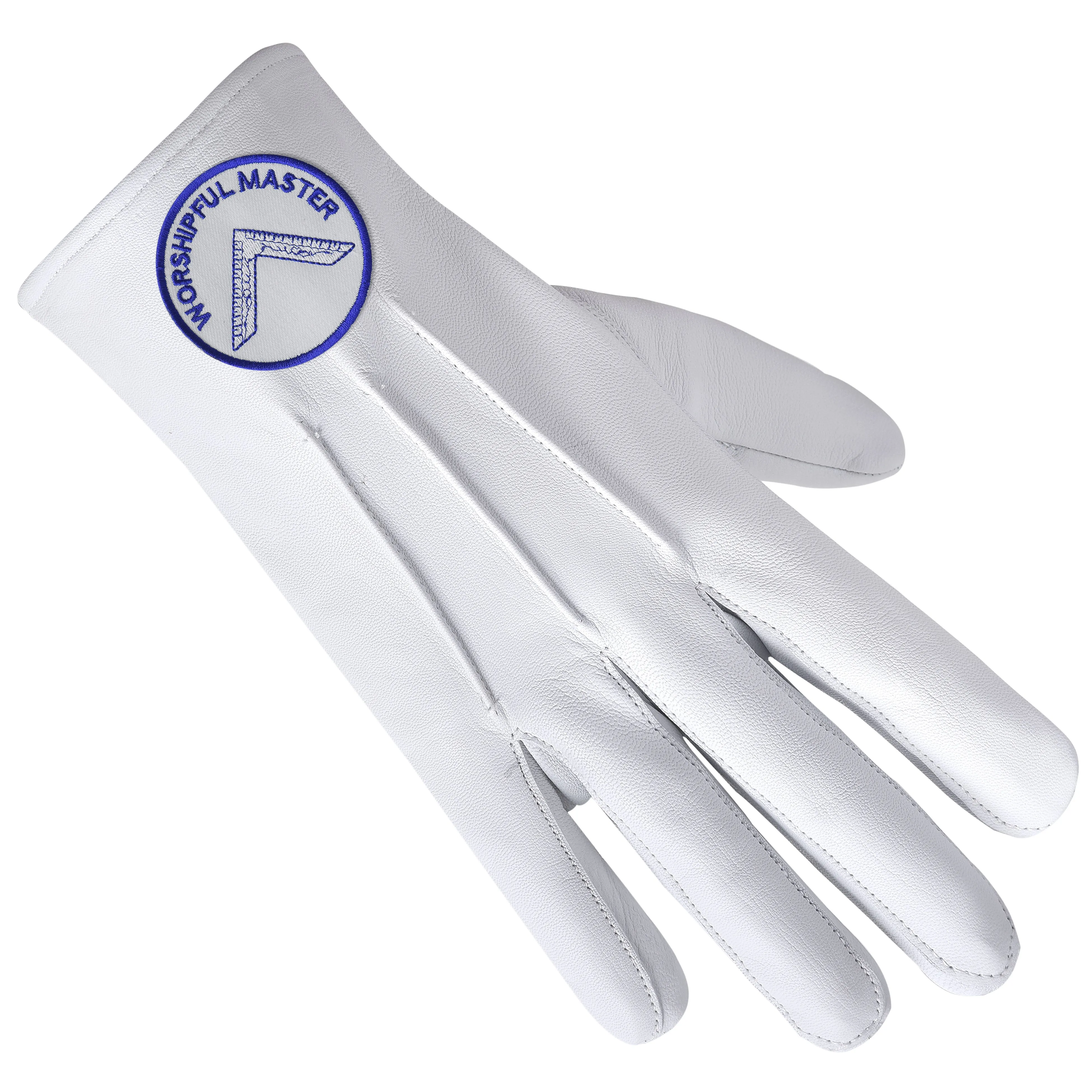 Worshipful Master Blue Lodge Gloves - White Leather With Round Patch