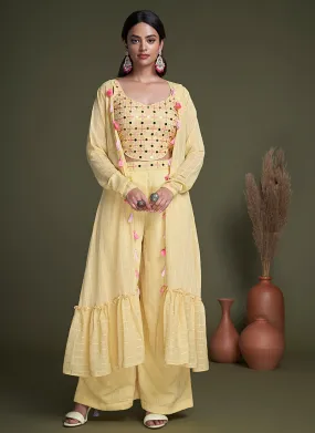 Yellow Embroidery Cape Style Co-Ord Palazzo Set