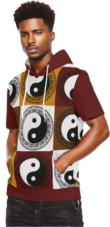 Yin Yang Men's Short Sleeve Hoodie T-Shirt Organic Cotton