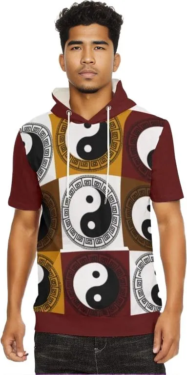 Yin Yang Men's Short Sleeve Hoodie T-Shirt Organic Cotton