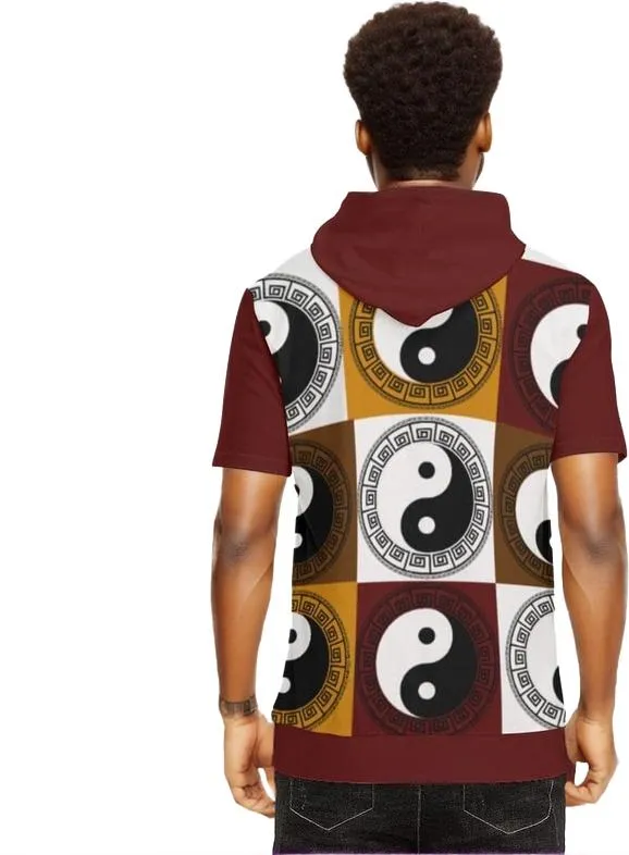 Yin Yang Men's Short Sleeve Hoodie T-Shirt Organic Cotton