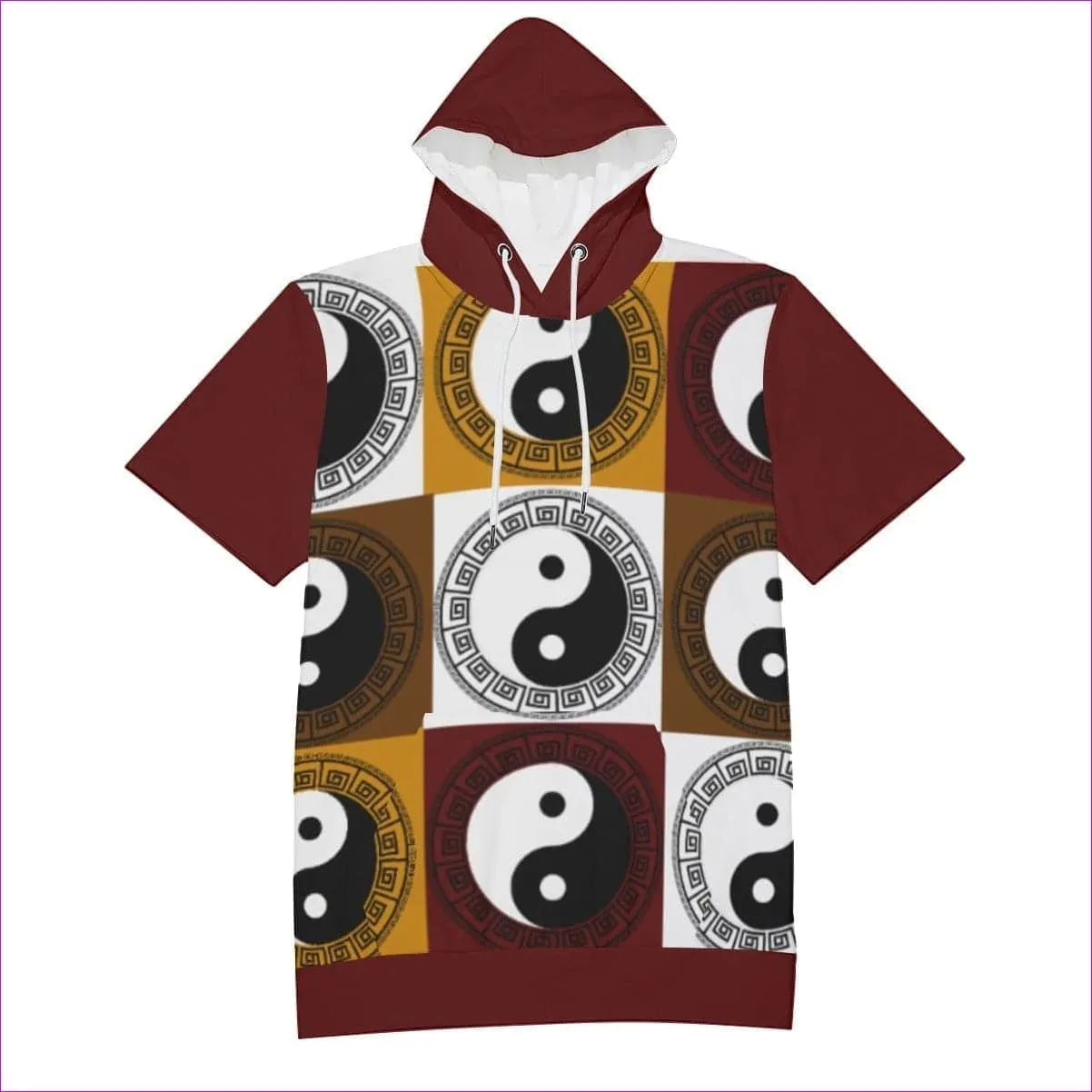 Yin Yang Men's Short Sleeve Hoodie T-Shirt Organic Cotton