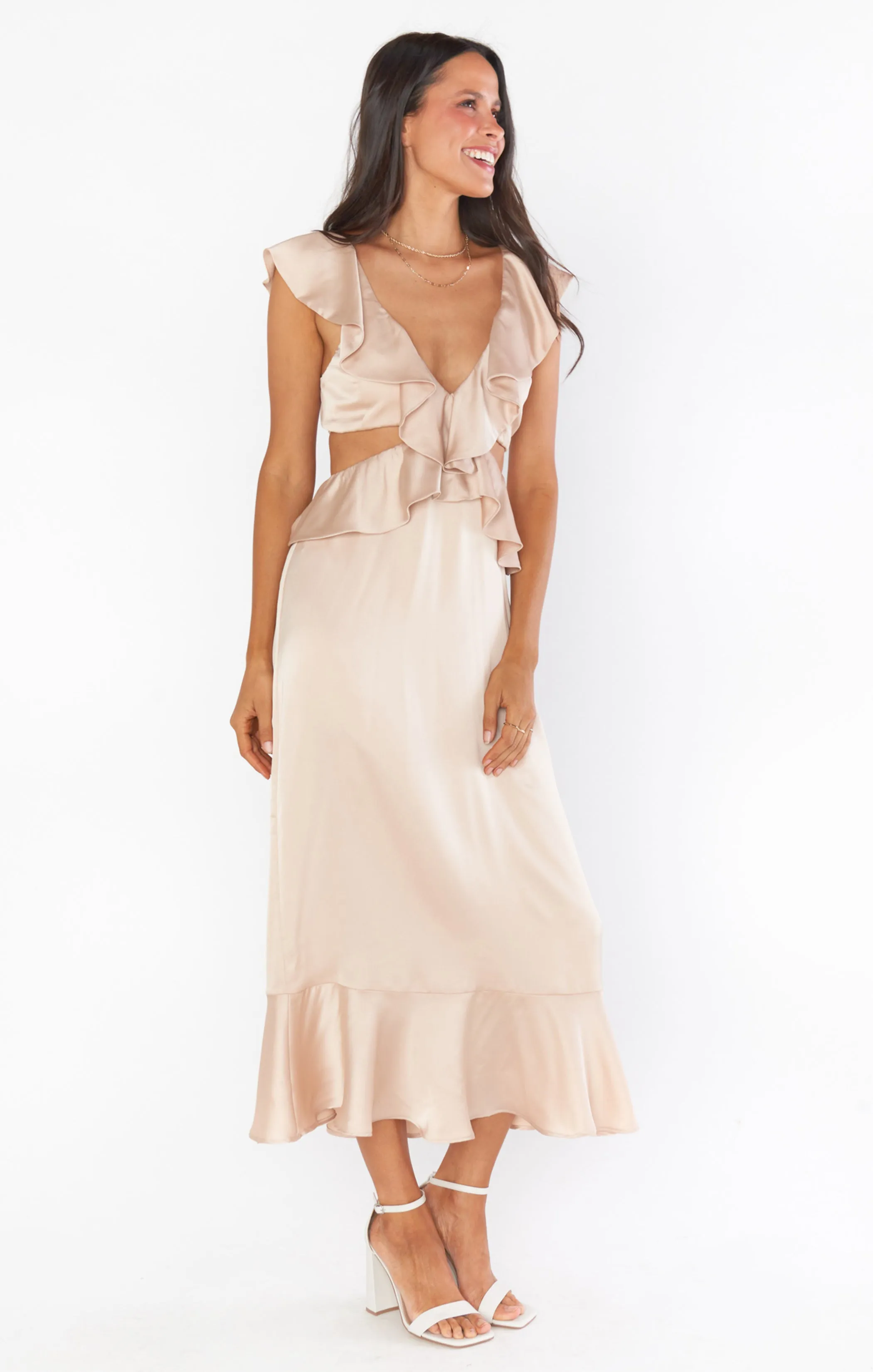 Zoey Midi Dress ~ Champagne Luxe Satin