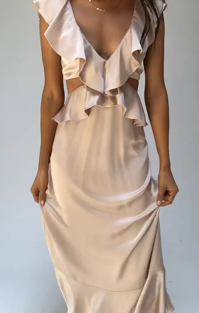 Zoey Midi Dress ~ Champagne Luxe Satin